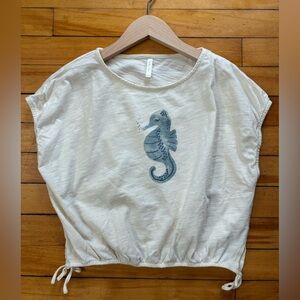 Rylee + Cru Cinch Waist Top with Blue Seahorse